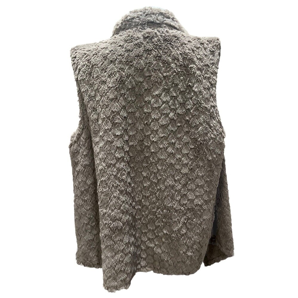 Esley Taupe Fuzzy Faux Fur Open Front Vest Women's Size M Flowy Western Boho - Picture 3 of 9